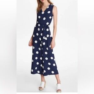 Karl Lagerfeld Paris Sleeveless Polka-Dot Cropped Wide Leg Jumpsuit Women’s 2